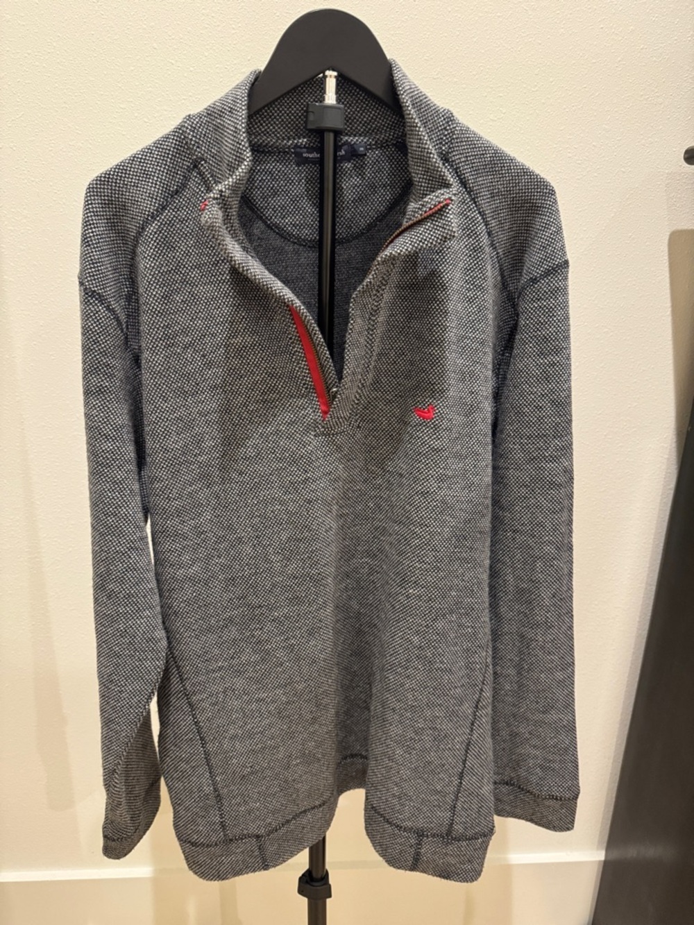 Southern Marsh Gray Knit Quarter-Zip Sweater with Red Trim